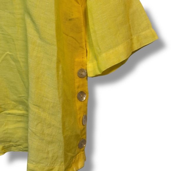 TAHARI 100% Linen Yellow/Chartreuse 3/4 Sleeve Tunic Top - Picture 4 of 5